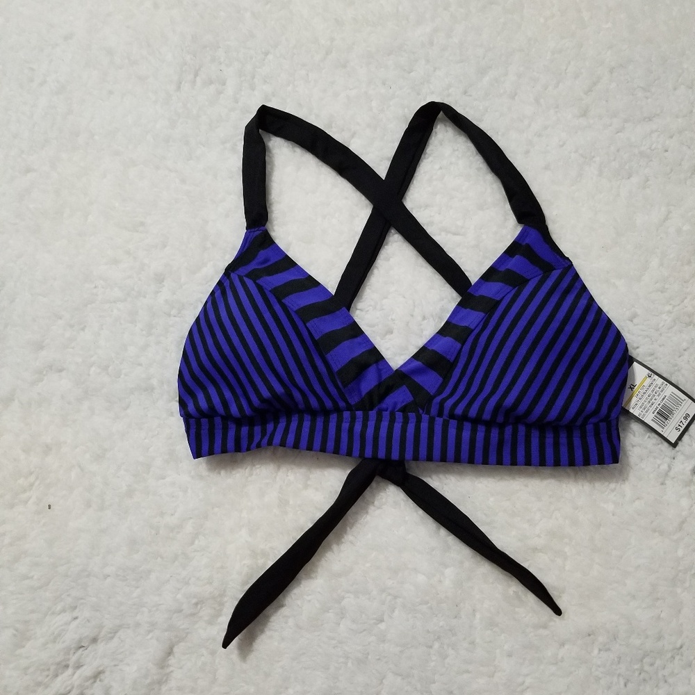 Striped Blue & Black Bikini Top B1/38